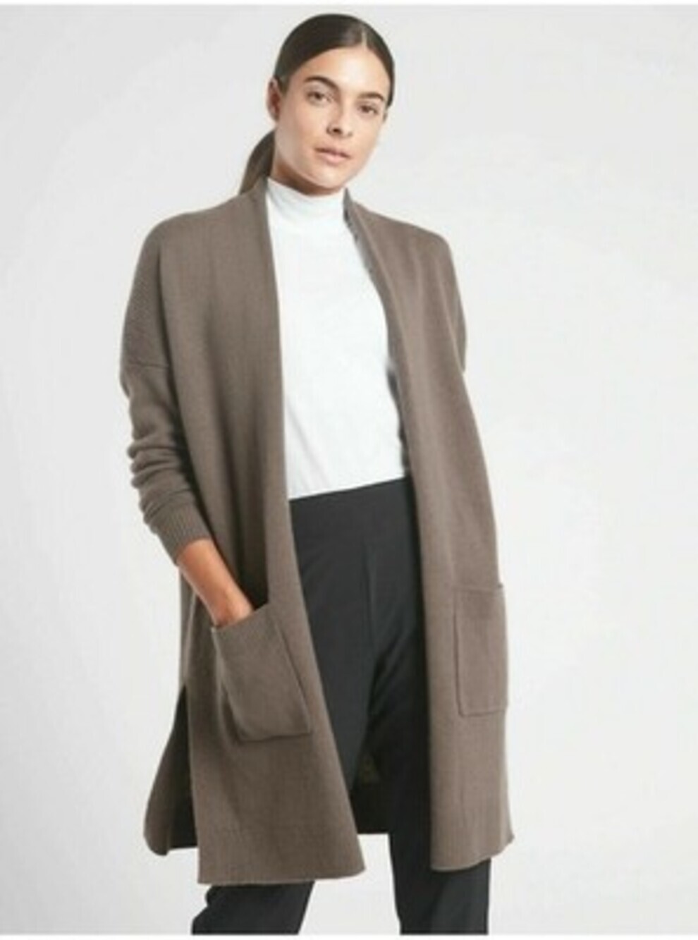 Athleta Spirit Wool Cashmere Wrap Oversized Silt Taupe Heather Size SP - Picture 4 of 8